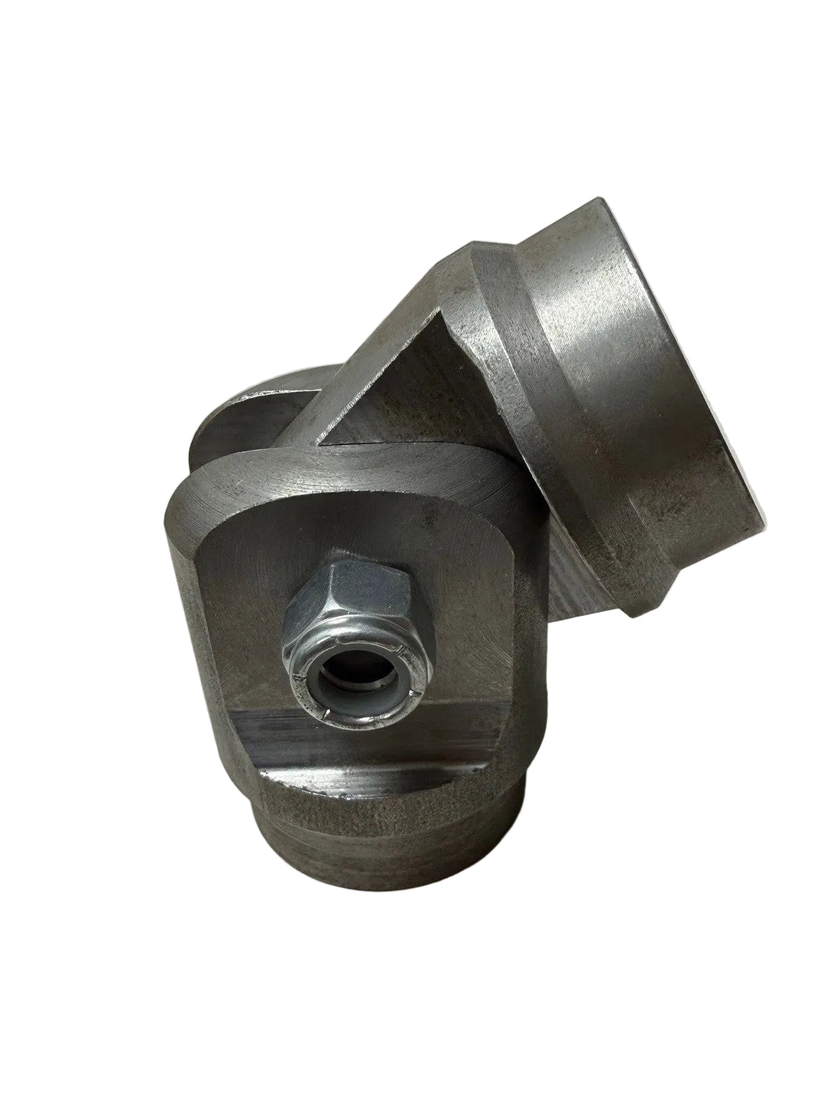 Metal hinge bungs with angled cylindrical design and a central bolt for door hinge attachment.