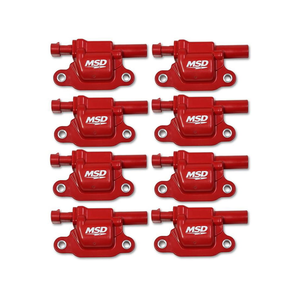 MSD BLASTER IGNITION COILS 2014 AND UP GM GEN V LT / DIRECT INJECTED ENGINE / RED / SQUARE / 8 PACK