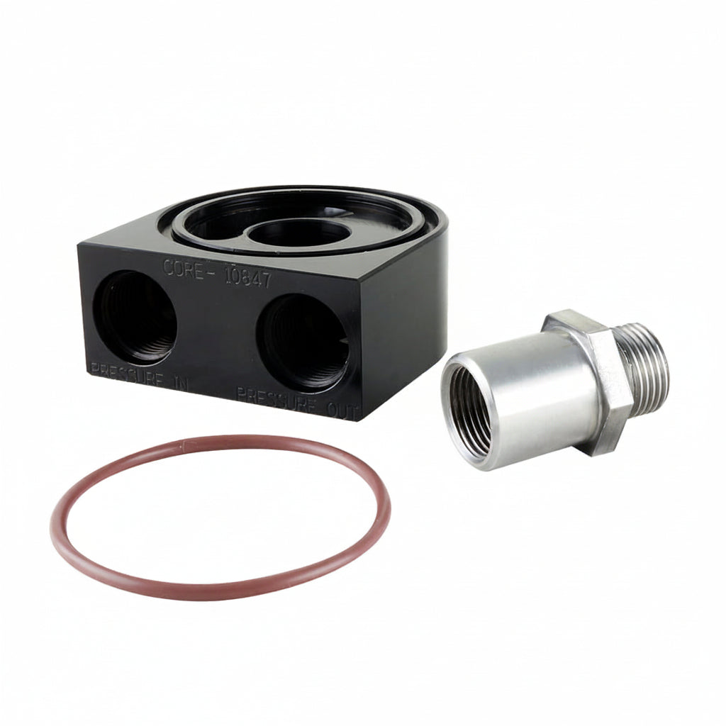 CORE LS STYLE BILLET REMOTE OIL COOLER ADAPTER / PAN MOUNT METRIC