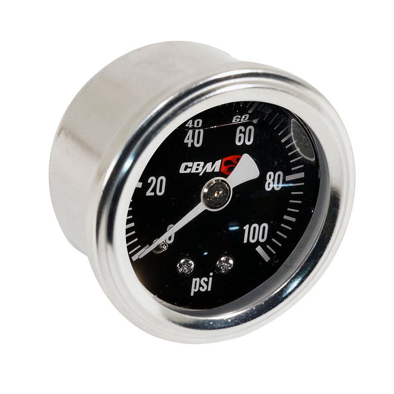 CORE INLINE 1/8" NPT PRESSURE GAUGE 0-100 PSI BLACK FACE W/ CBM LOGO