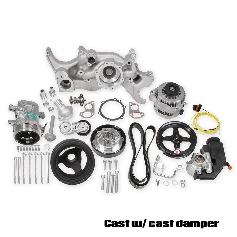 HOLLEY MID-MOUNT COMPLETE GM GEN III/IV LS ACCESSORY SYSTEM CAST/BLACK/POLISHED